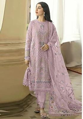 Lavender Embroidered Faux Georgette Kurta Set