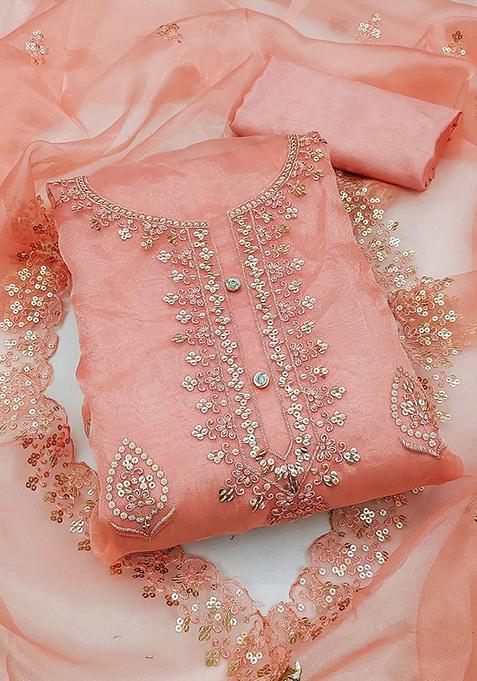 Peach Embroidered Organza Kurta Set
