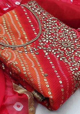 Red Printed Poly Blend Kurta Set