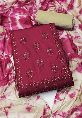 Magenta Embroidered Pure Silk Kurta Set