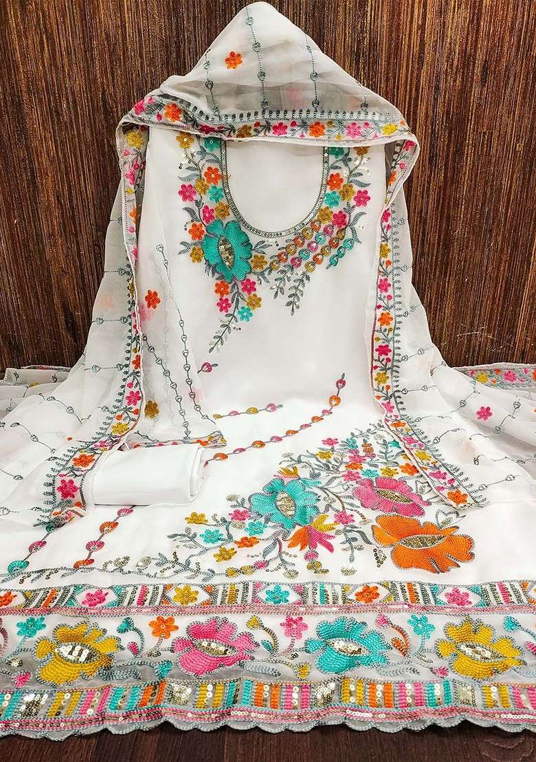 White Embroidered Poly Blend Kurta Set - Indya