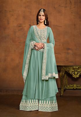 Sky Blue Embroidered Faux Georgette Kurta Set