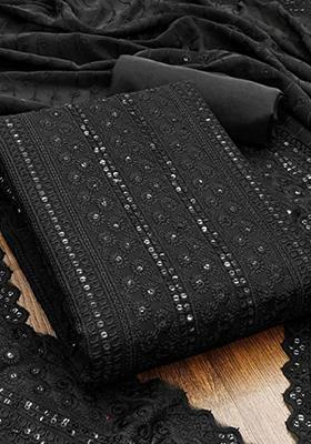 Black Sequin Embroidered Georgette Kurta Set