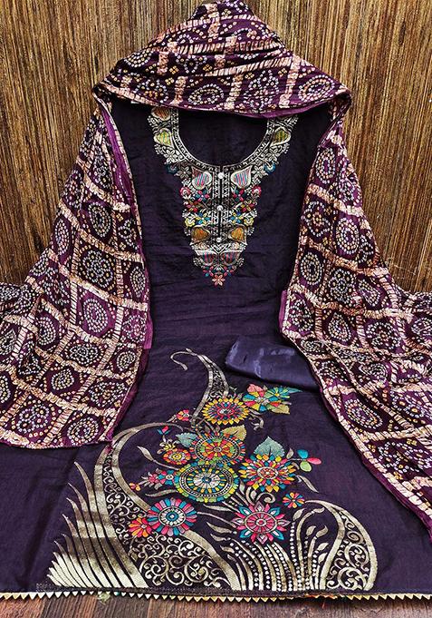 Purple Woven Banarasi Jacquard Kurta Set