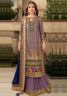 Lavender Embroidered Faux Georgette Kurta Set