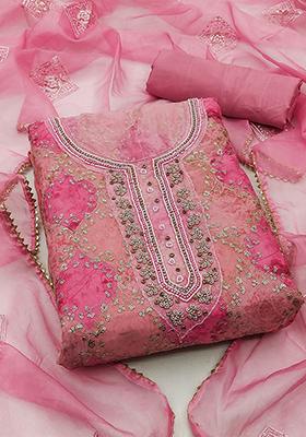 Pink Embellished Organza Kurta Set
