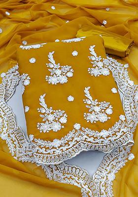 Yellow Embroidered Silk Georgette Kurta Set