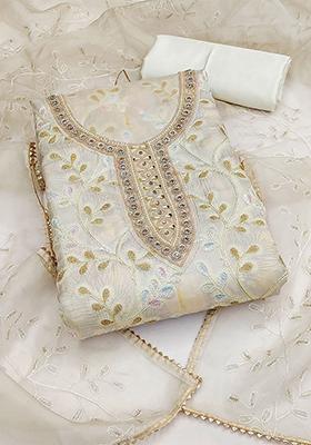 Off White Embellished Organza Kurta Set