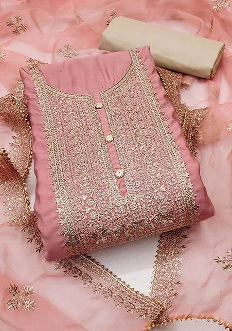 Peach Embroidered Blended Straight Kurta Set