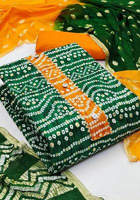 Green Bandhani Print Pure Cotton Kurta Set