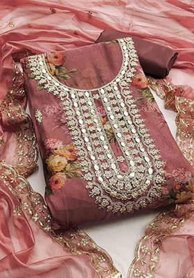 Purple Embellished Organza Kurta Set