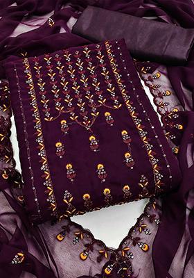 Purple Embroidered Silk Georgette Kurta Set