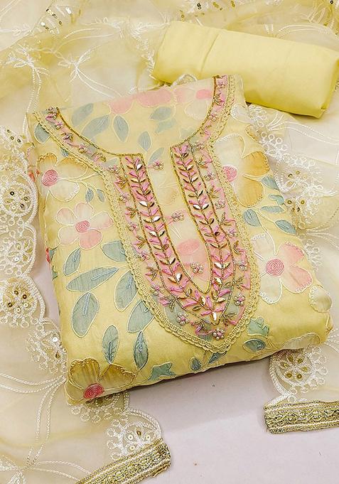 Yellow Embroidered Organza Kurta Set