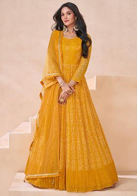 Mustard Embroidered Georgette Anarkali Set