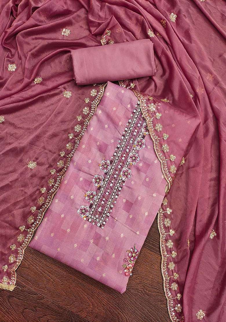 Pink Jacquard Poly Straight Kurta Set - Indya