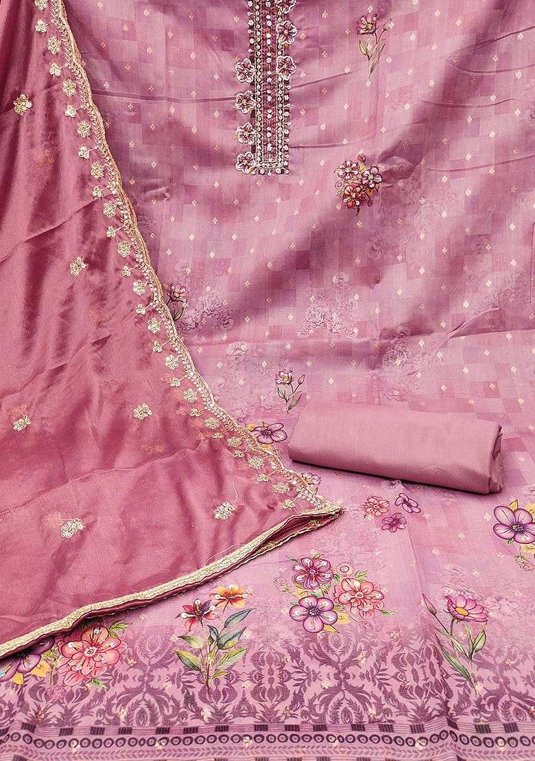 Pink Jacquard Poly Straight Kurta Set - Indya