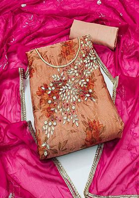 Orange Embroidered Cotton Kurta Set