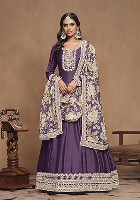 Lavender Resham Embroidered Art Silk Anarkali Kurta