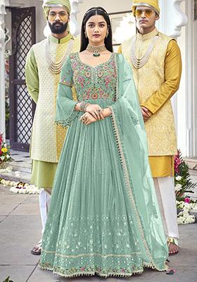 Sky Blue Embroidered Georgette Anarkali Set