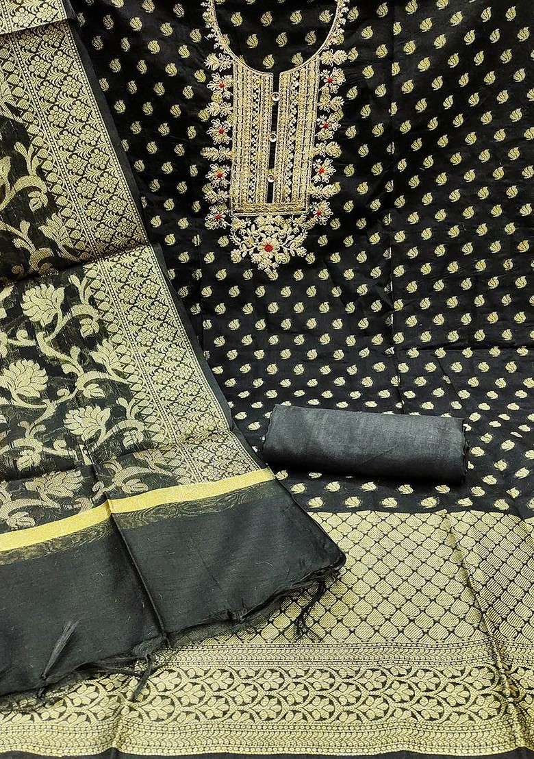 Black Sequin Embroidered Cotton Kurta Set - Indya