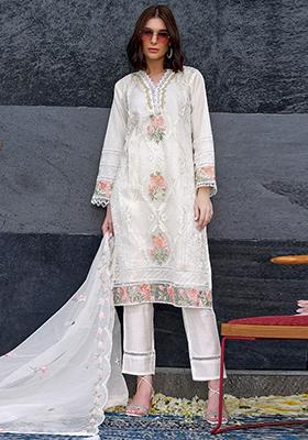 White Embroidered Organza Kurta Set