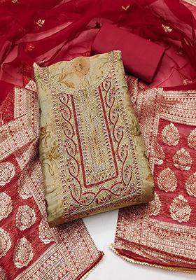 Beige Sequin Embroidered Cotton Kurta Set