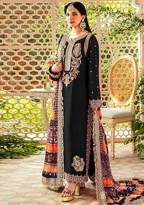 Black Embroidered Faux Georgette Kurta Set