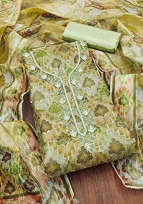 Sea Green Floral Embroidered Organza Kurta Set