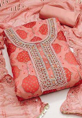Peach Embroidered Poly Blend Kurta Set