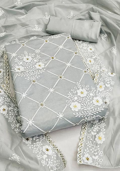 Grey Embroidered Poly Blend Kurta Set