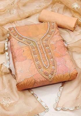 Peach Embellished Organza Kurta Set