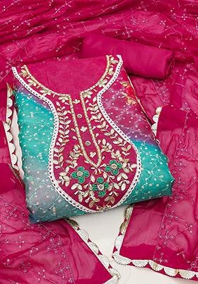 Blue Embellished Organza Kurta Set