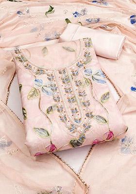 Peach Embellished Organza Kurta Set