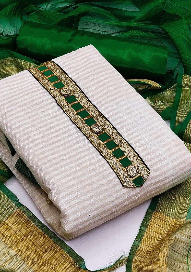 White Striped Jacquard Straight Kurta Set - Indya
