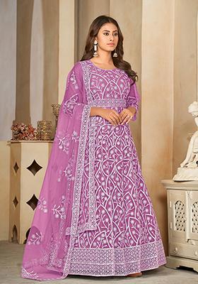 Light Purple Embroidered Net Kurta Set