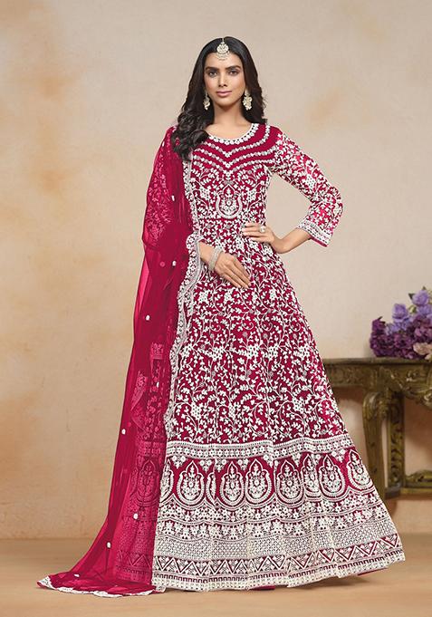 Pink Embroidered Poly Blend Kurta Set