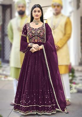 Violet Embroidered Georgette Anarkali Set
