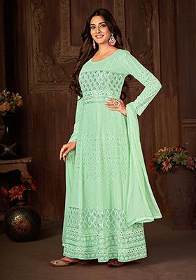 Green Sequin Thread Embroidered Georgette Anarkali Set