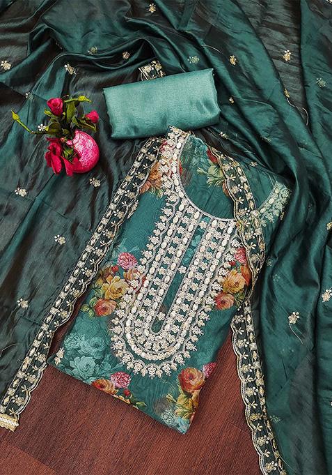Sea Green Embroidered Organza Straight Kurta Set