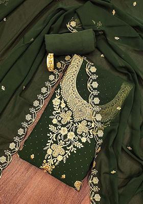 Green Embroidered Poly Blend Kurta Set