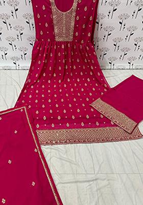Pink Embroidered Faux Georgette Anarkali Kurta Set