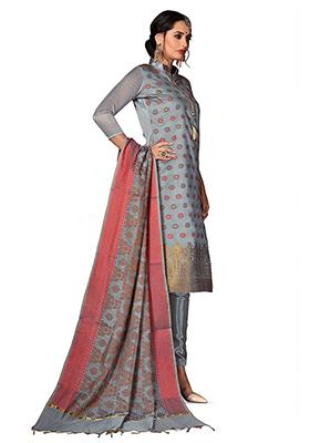 Grey Woven Poly Blend Kurta Set