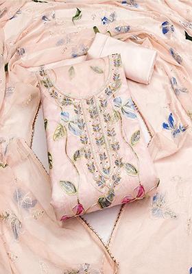 Cream Embroidered Cotton Kurta Set