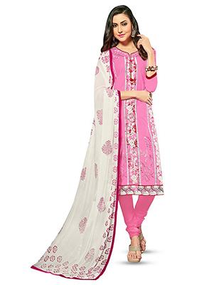 Pink Embroidered Poly Blend Kurta Set