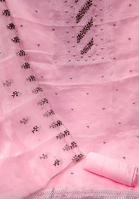 Pink Embroidered Poly Blend Kurta Set
