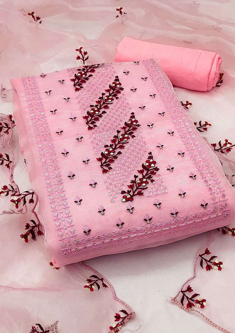 Pink Embroidered Blended Straight Kurta Set - Indya