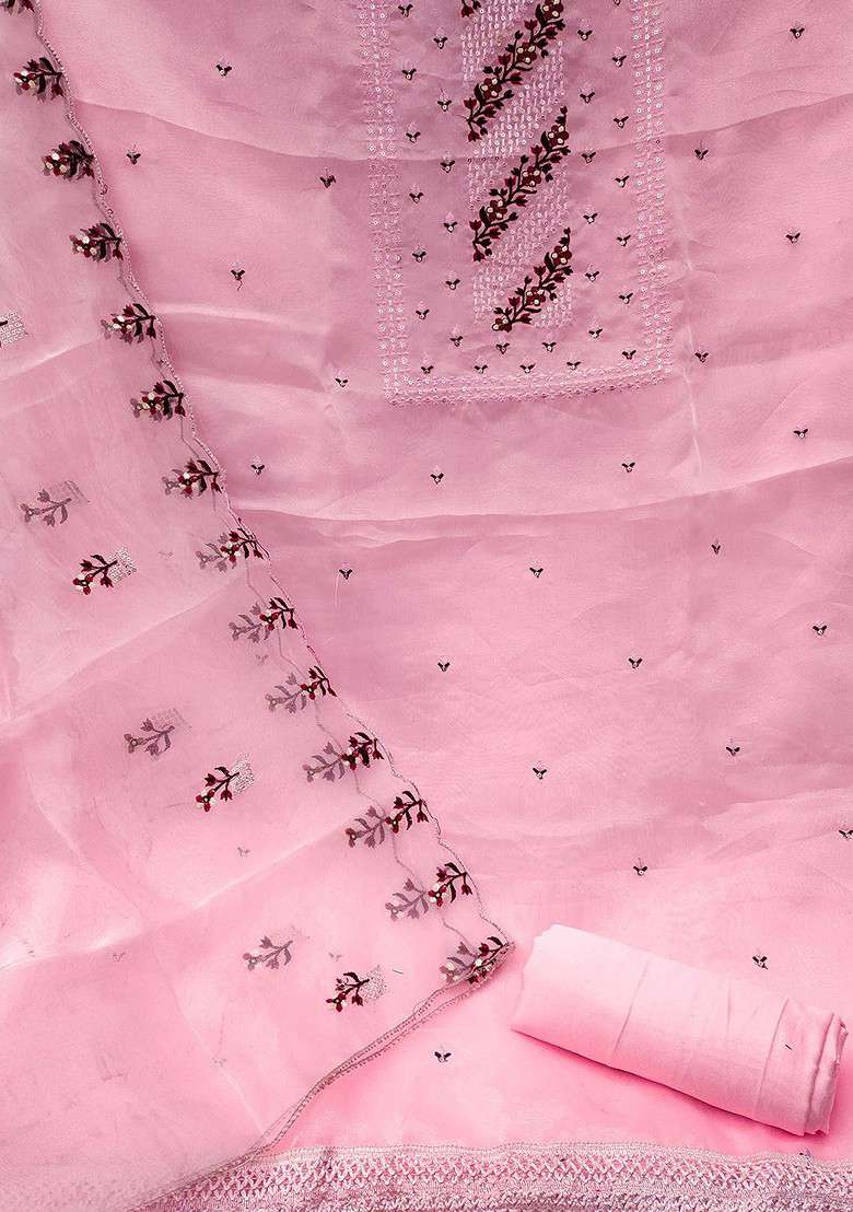 Pink Embroidered Blended Straight Kurta Set - Indya