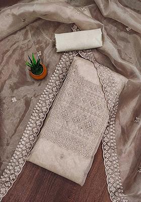 Grey Embroidered Organza Kurta Set