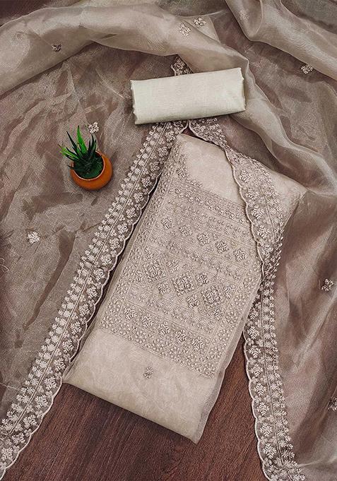 Grey Embroidered Organza Kurta Set