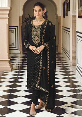 Black Embroidered Georgette Kurta Set
